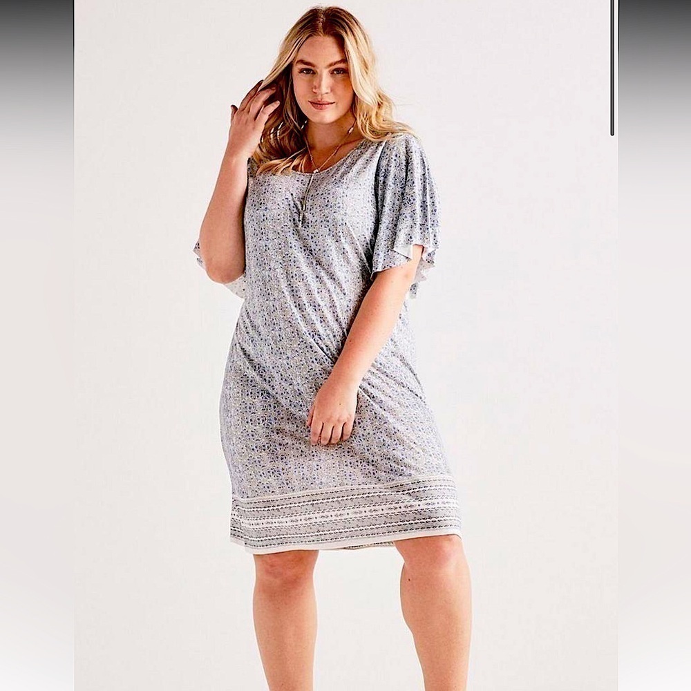 Lucky Brand Boho Printed Ruffle Dress Women’s Size Xl Soft Stretchy Jersey